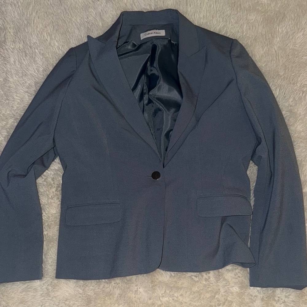 Calvin Klein Blue Blazer Structured Suit Jacket